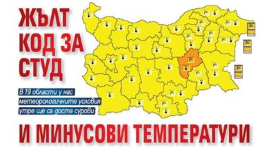 Предупреждение за „жълт код“ за студено време с отрицателни дневни температури