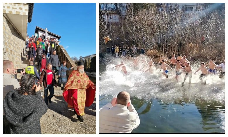 Ритуалът по хвърлянето на кръста във водите на река Осъм в Троян - на Богоявление