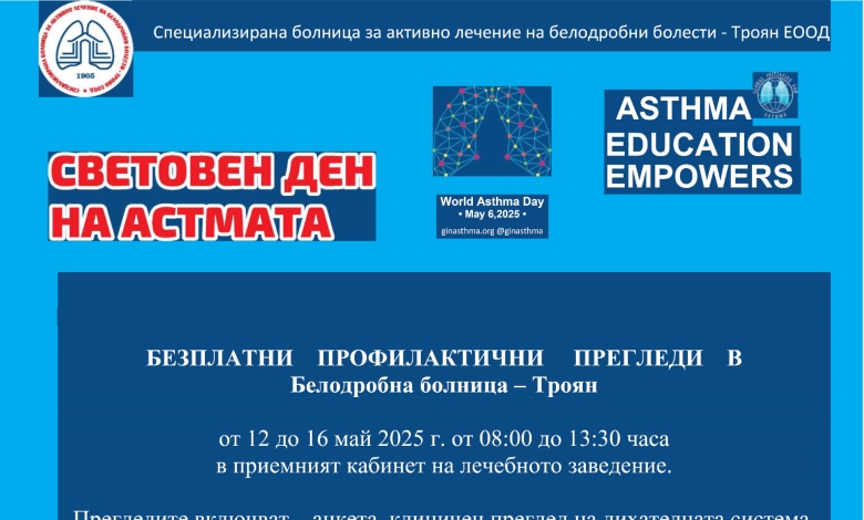 Безплатни профилактични прегледи за белодробни болести по повод световния ден на Астмата