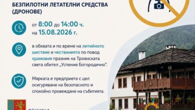 Троян въвежда забрана за дронове по време на празника на Троянския манастир на 15 август